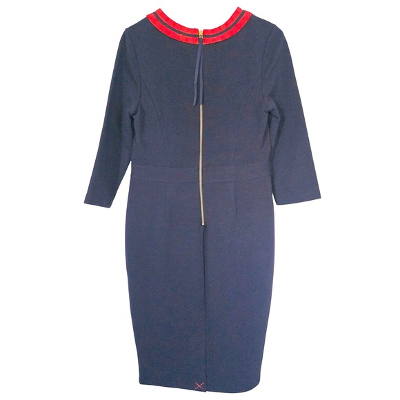 Boden NWT Polperro Ottoman Dress Navy Blue Red Sheath Pencil  8 Office Preppy - Picture 8 of 13